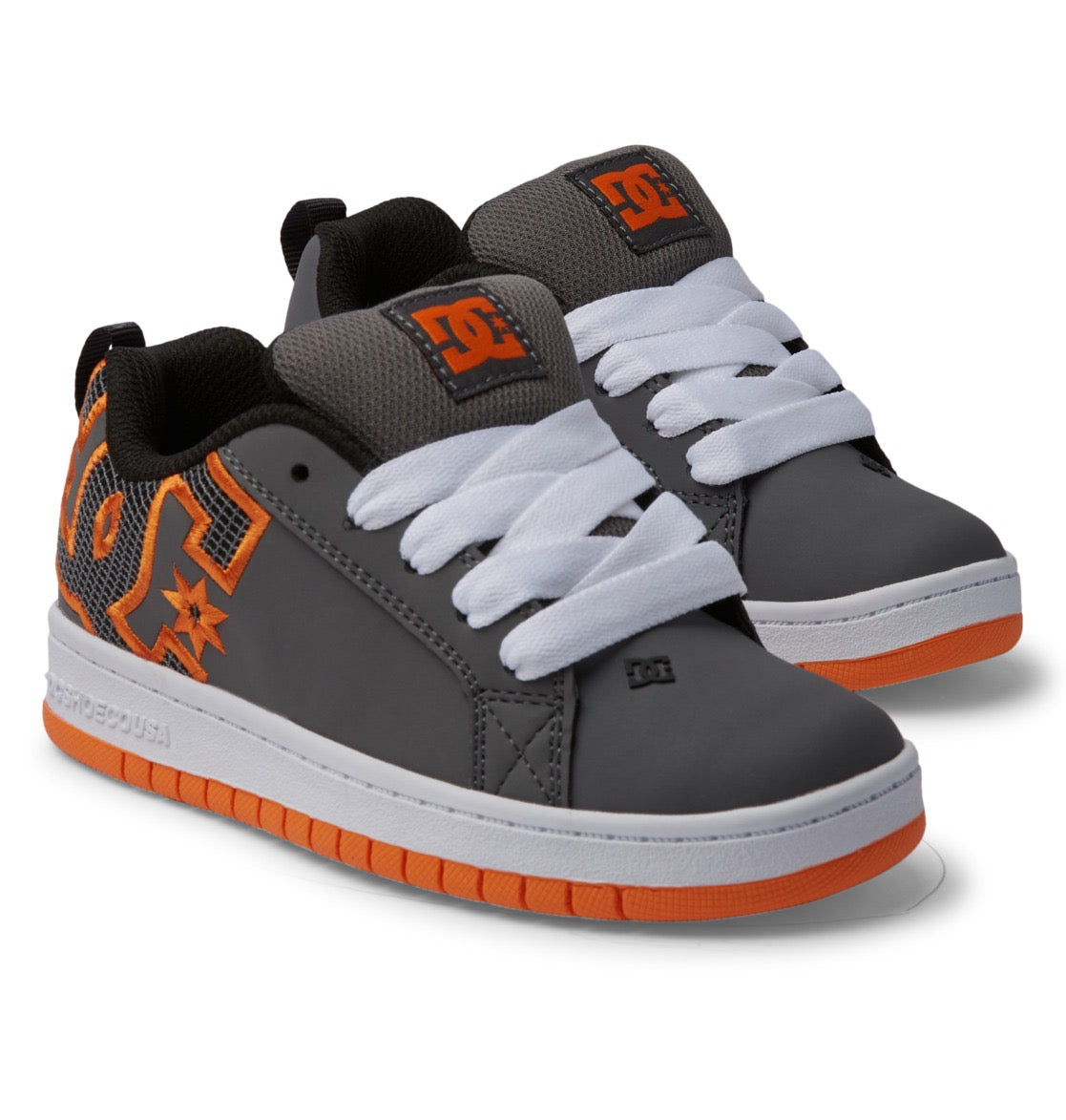 DC SHOES COURT GRAFFIK GREY ORANGE YOUTHS TRAINERS