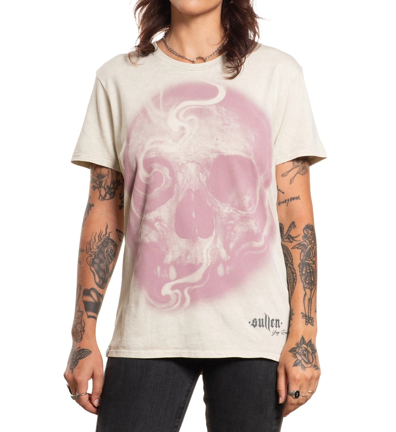 SULLEN CLOTHING YESY RAMOS BONE WHITE LIGHT ACID WASH LADIES T-SHIRT