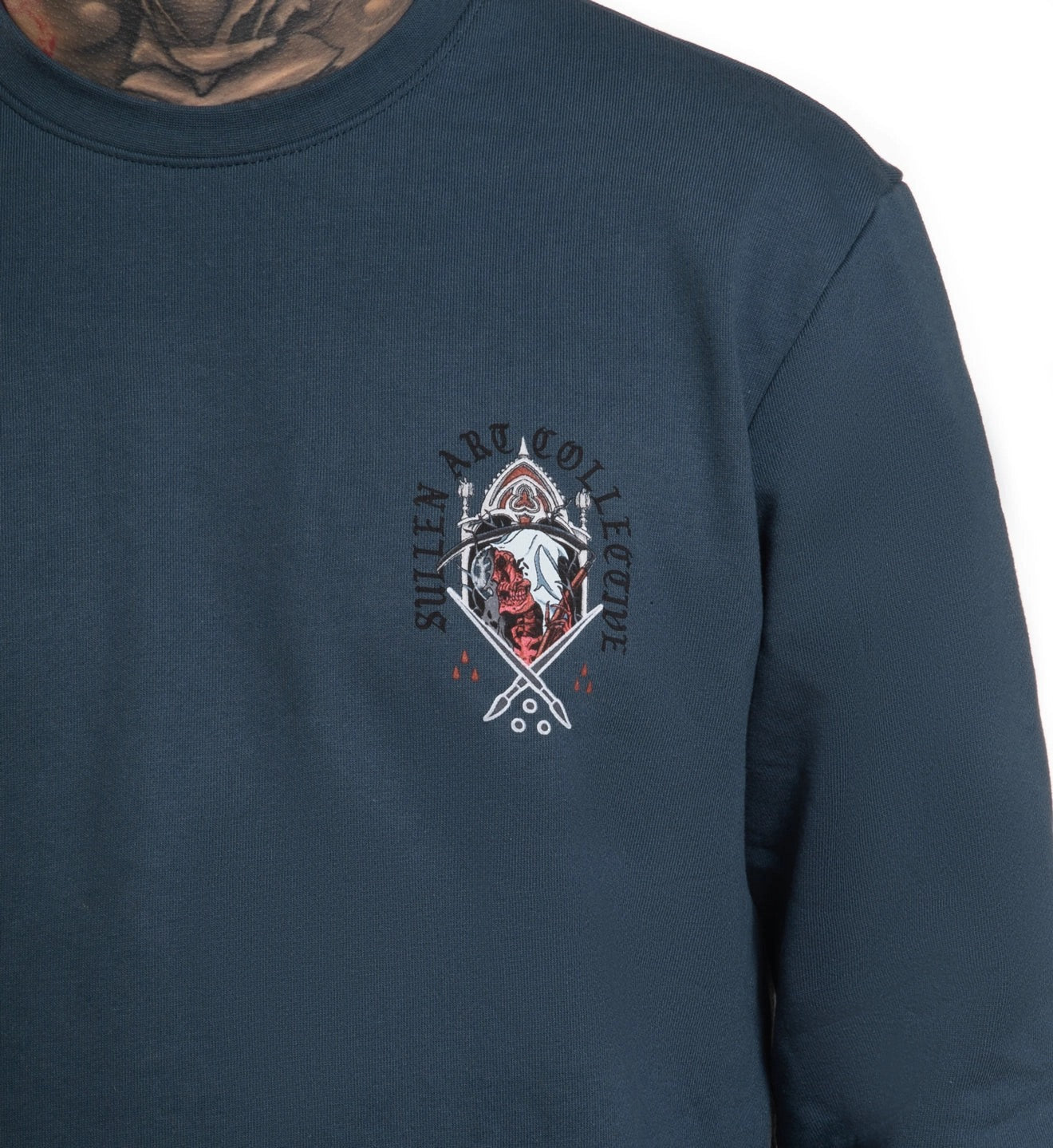 SULLEN CLOTHING DEATH KNOCKING CREW LYTE ORION BLUE SWEATSHIRT