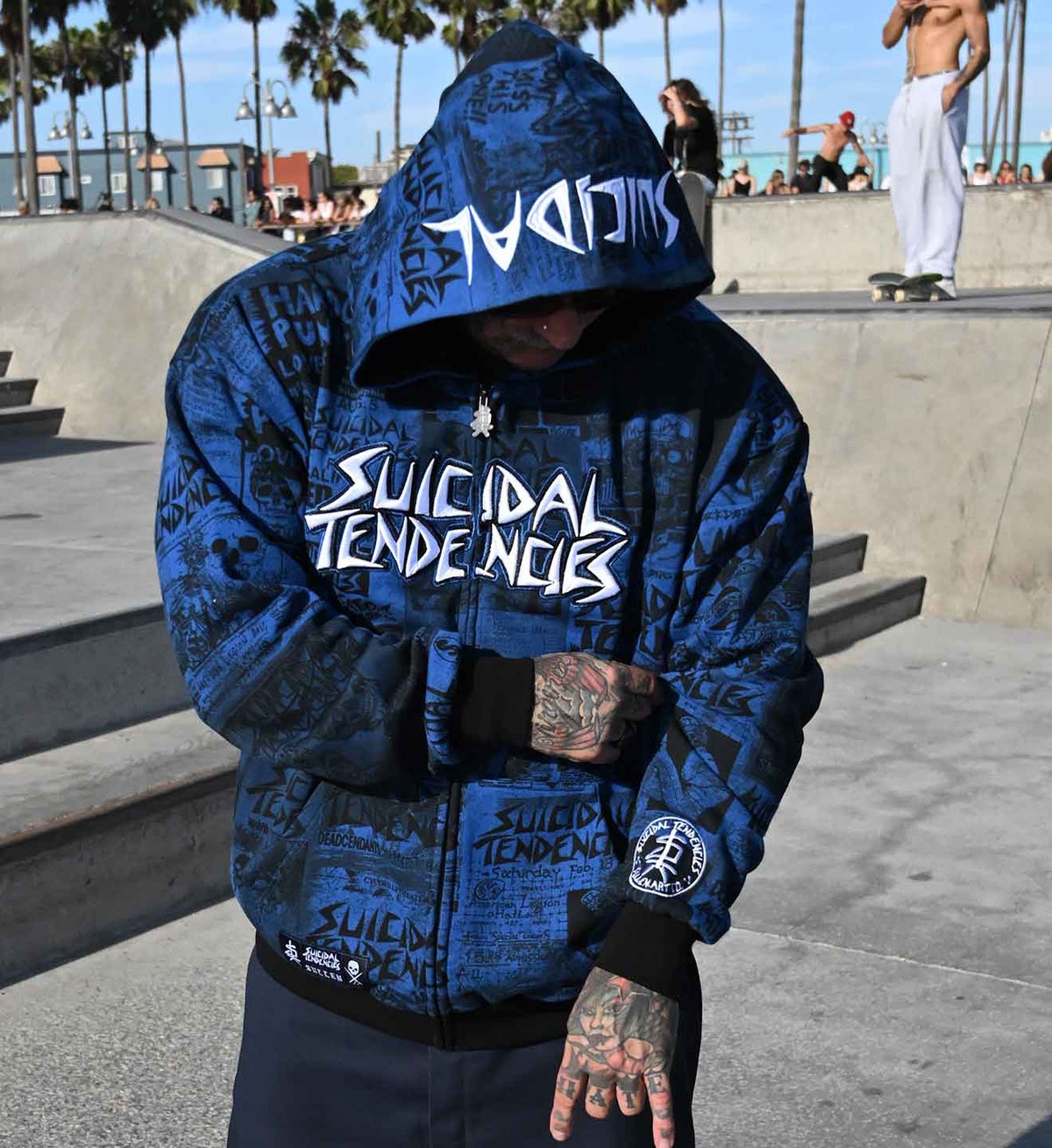 SULLEN CLOTHING X SUICIDAL TENDENCIES POSTED BLUE ZIP UP HOODIE