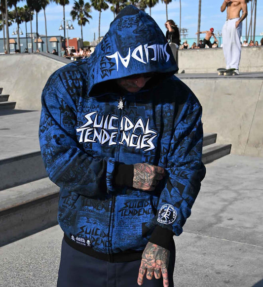 SULLEN CLOTHING X SUICIDAL TENDENCIES POSTED BLUE ZIP UP HOODIE