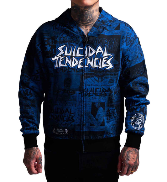 SULLEN CLOTHING X SUICIDAL TENDENCIES POSTED BLUE ZIP UP HOODIE