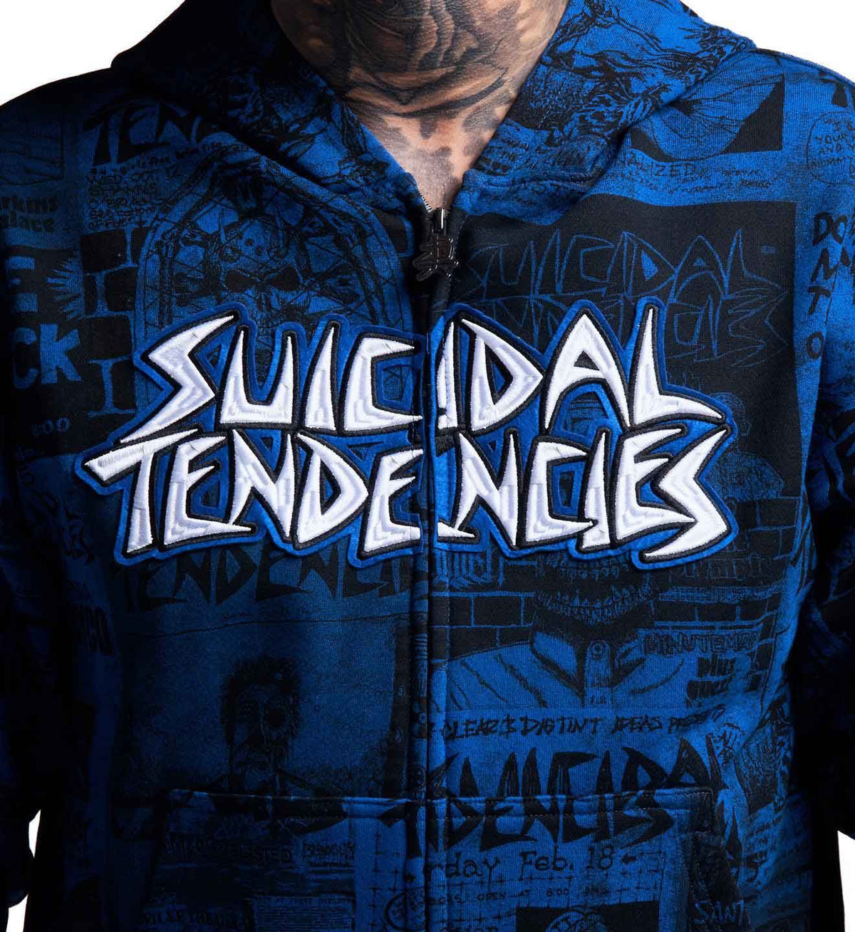 SULLEN CLOTHING X SUICIDAL TENDENCIES POSTED BLUE ZIP UP HOODIE