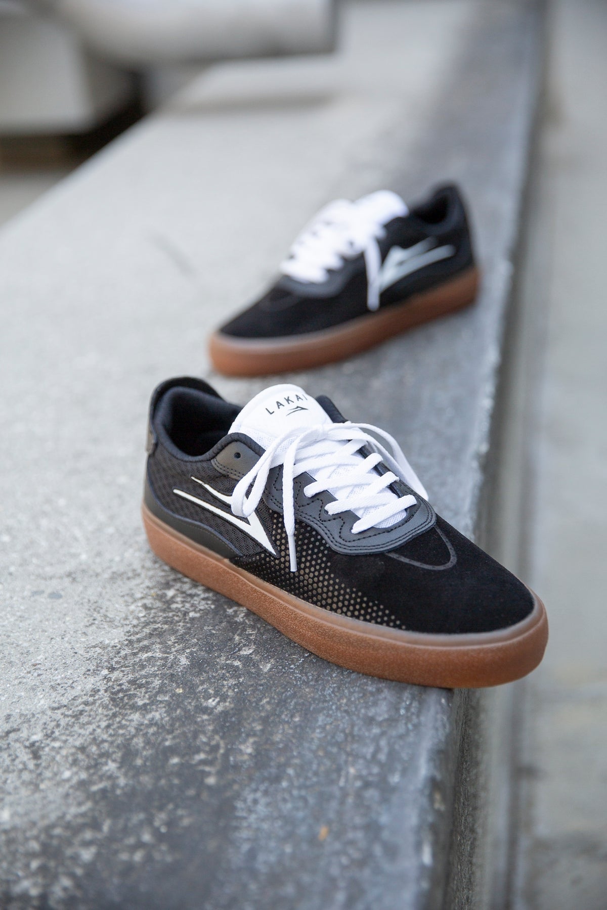 LAKAI ESSEX BLACK GUM SUEDE TRAINERS