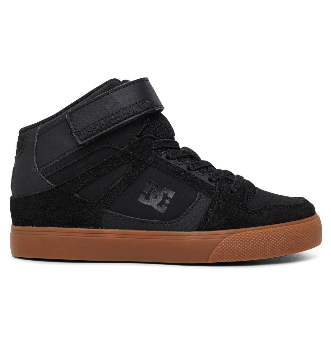 DC SHOES PURE HIGH TOP EV BLACK GUM KIDS TRAINERS (UK 1)