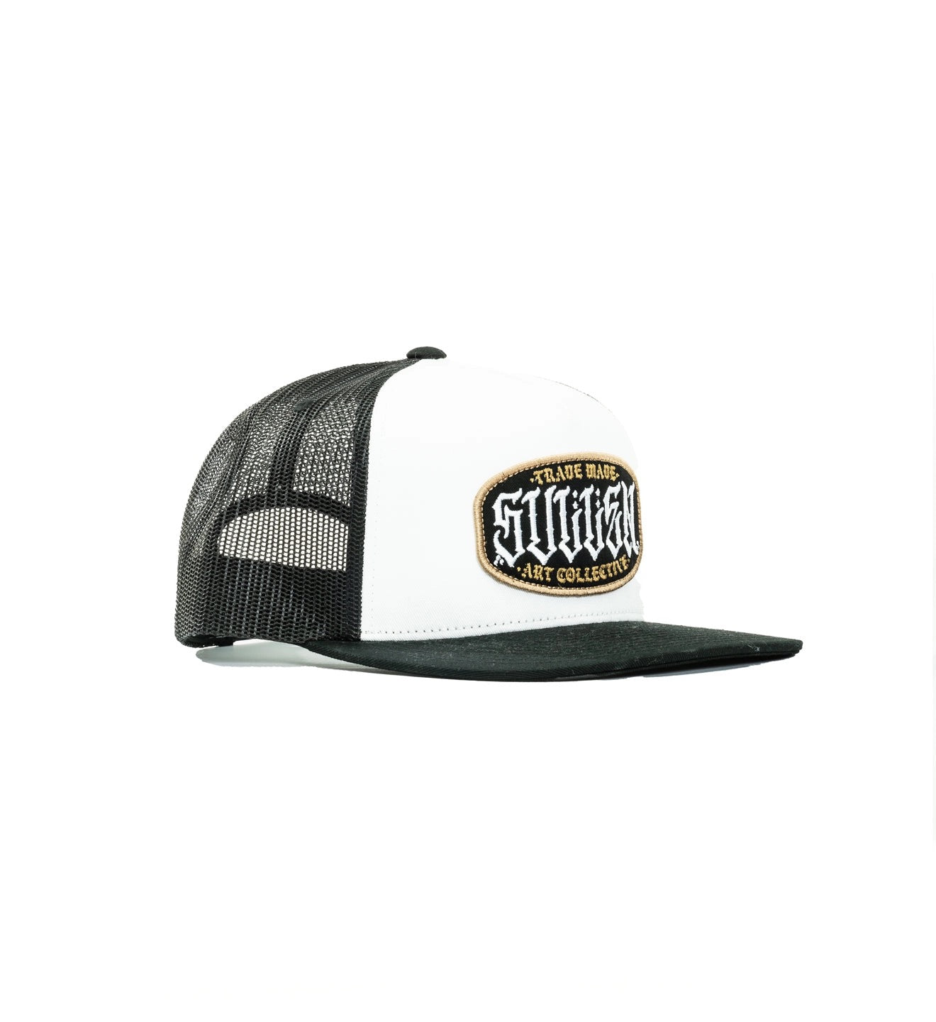SULLEN CLOTHING STATION WHITE & BLACK SNAPBACK TRUCKERS CAP HAT