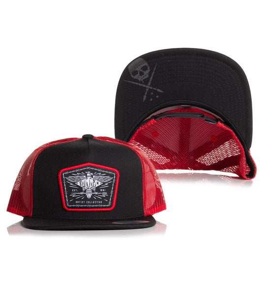 SULLEN CLOTHING EAGLE CREST BLACK RED TRUCKER SNAPBACK CAP HAT