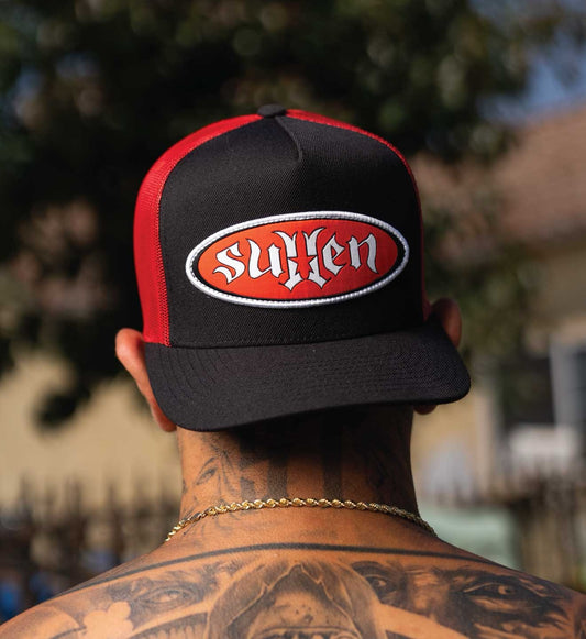 SULLEN CLOTHING OG STAR BLACK & RED SNAPBACK TRUCKER CAP HAT