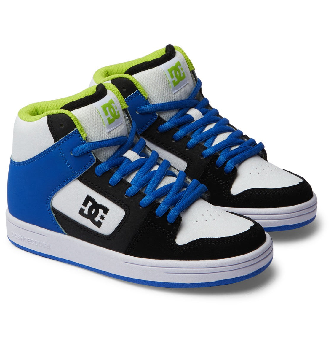 DC SHOES MANTECA 4 HI BLACK BLUE GREEN KIDS TRAINERS (UK 1)