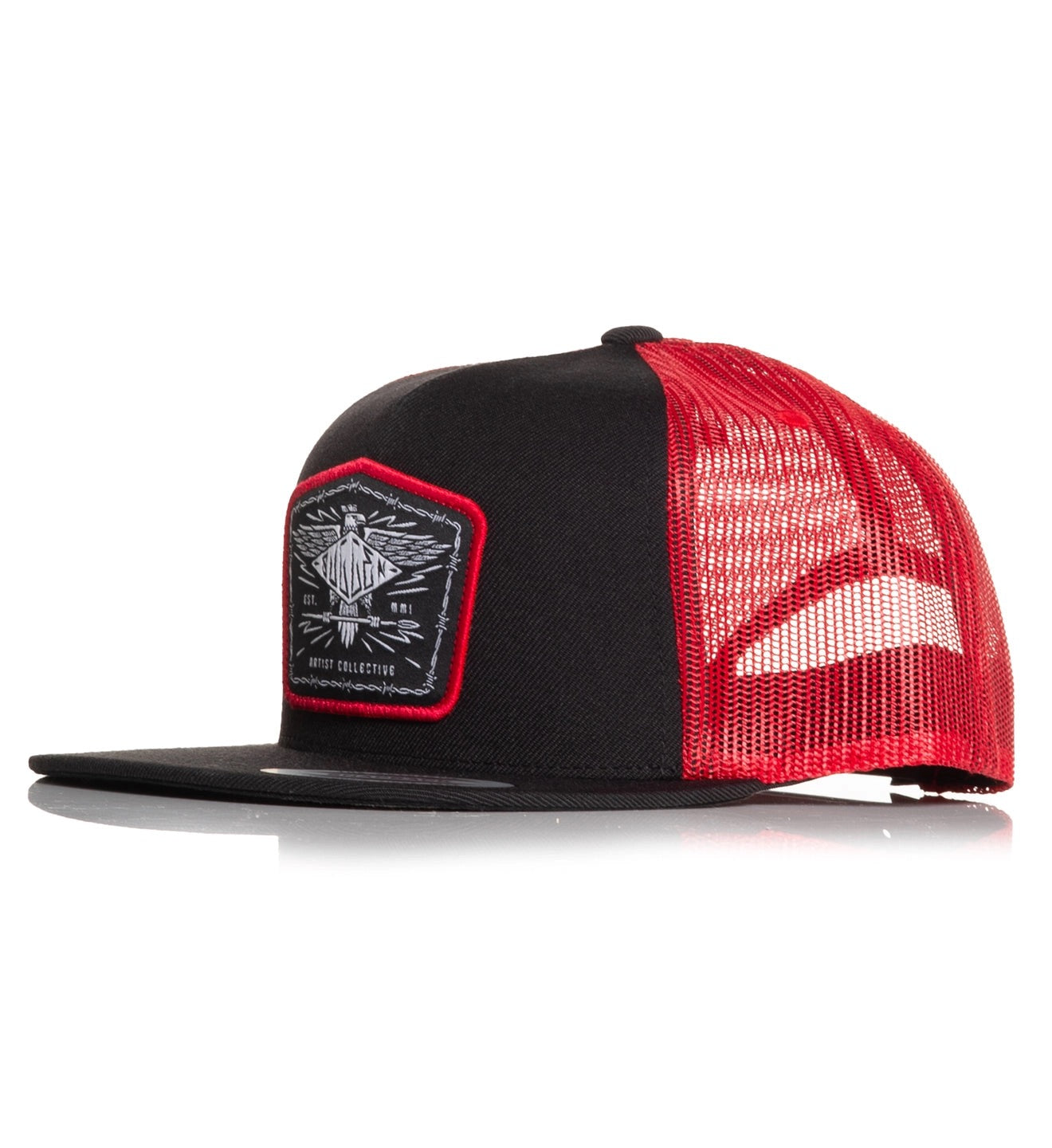 SULLEN CLOTHING EAGLE CREST BLACK RED TRUCKER SNAPBACK CAP HAT