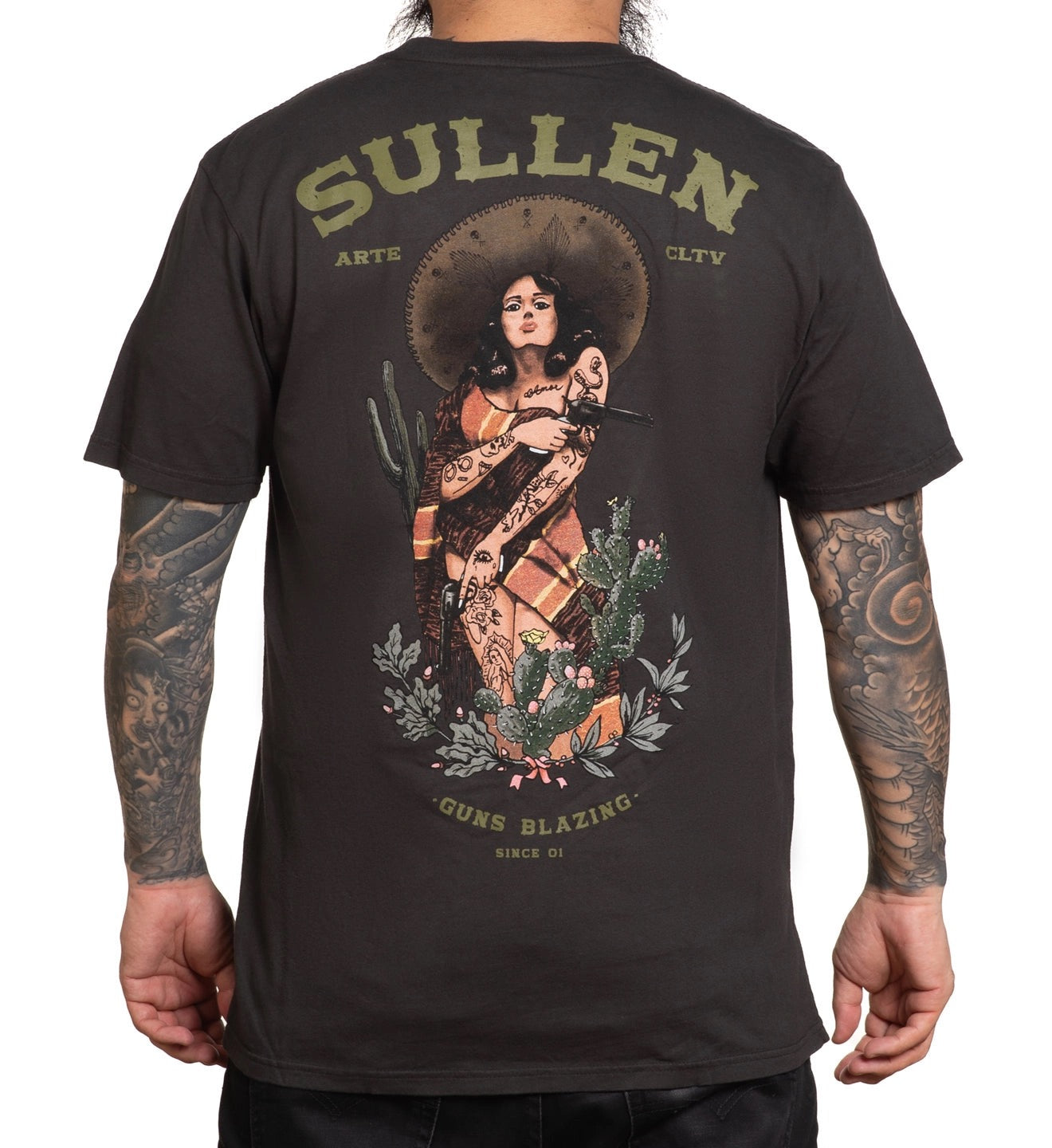 SULLEN CLOTHING GUNS BLAZING GREY PREMIUM T-SHIRT