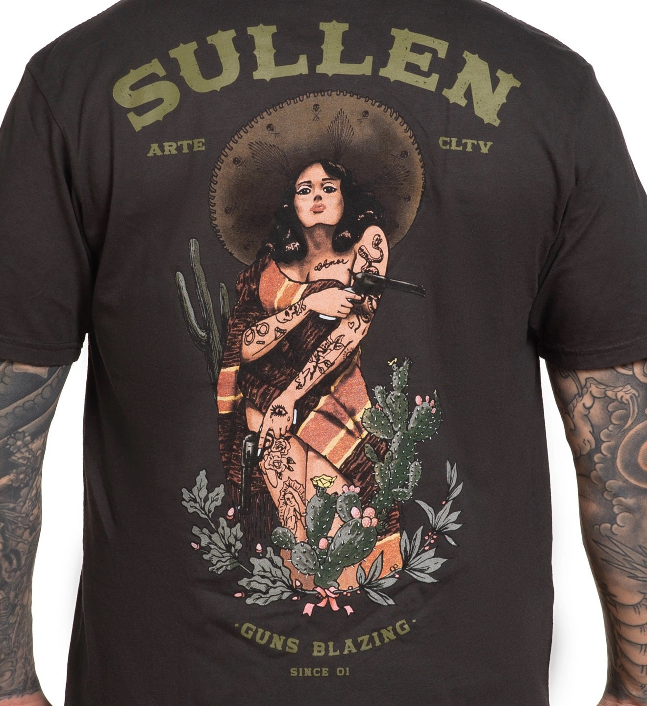 SULLEN CLOTHING GUNS BLAZING GREY PREMIUM T-SHIRT