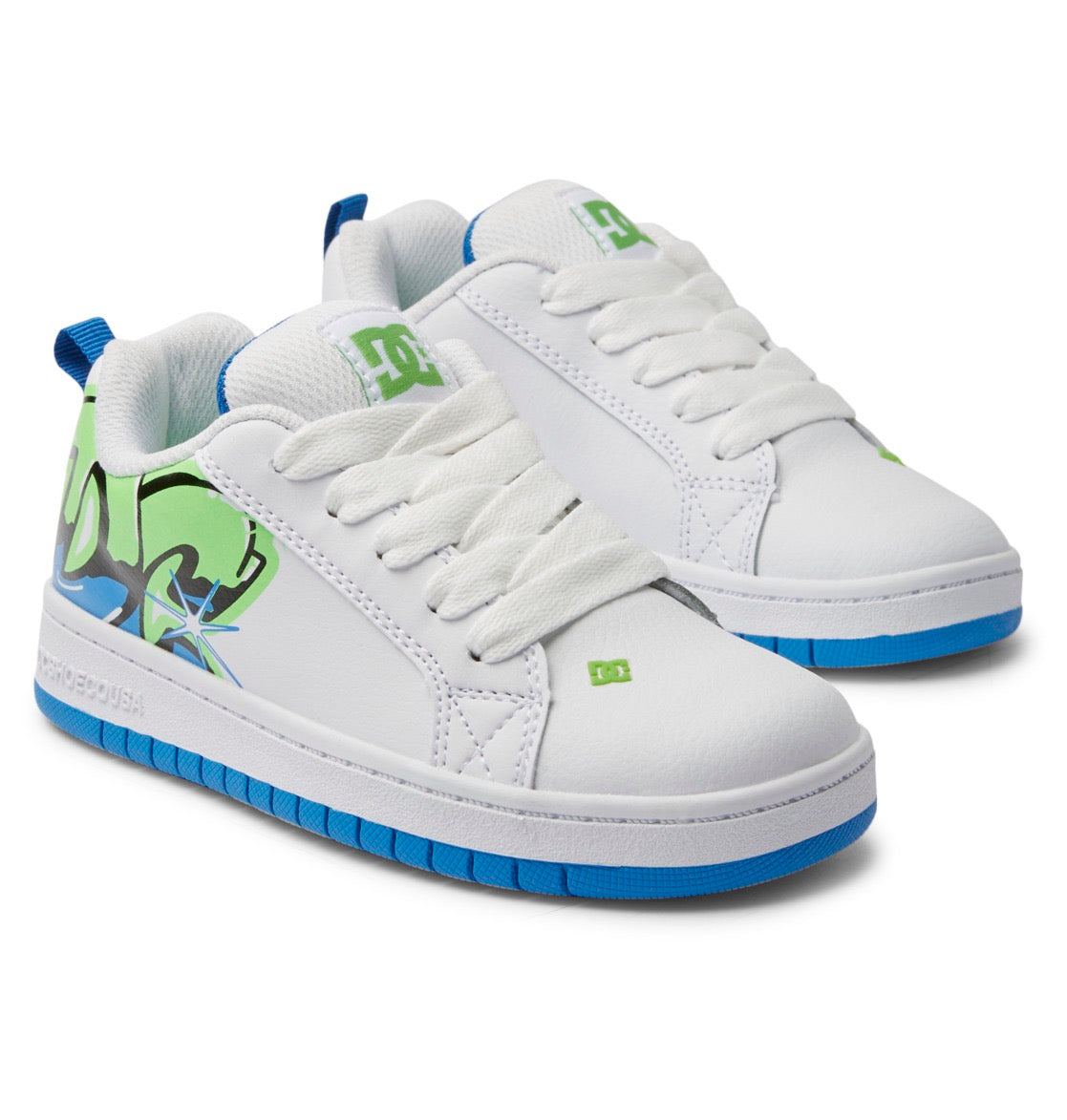 DC SHOES COURT GRAFFIK WHITE GRAFFITI PRINT KIDS TRAINERS (UK 3)