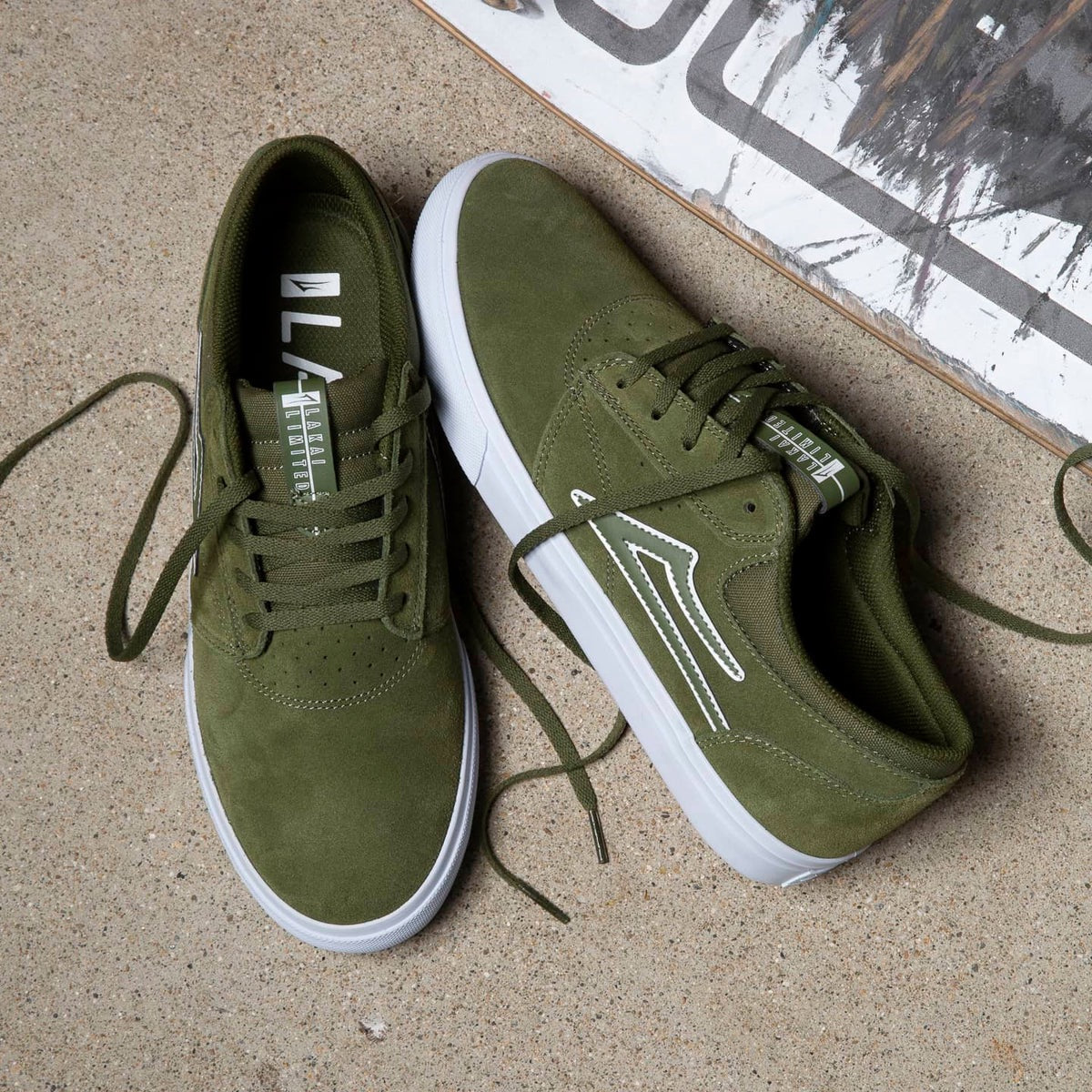 LAKAI GRIFFIN OLIVE GREEN SUEDE TRAINERS