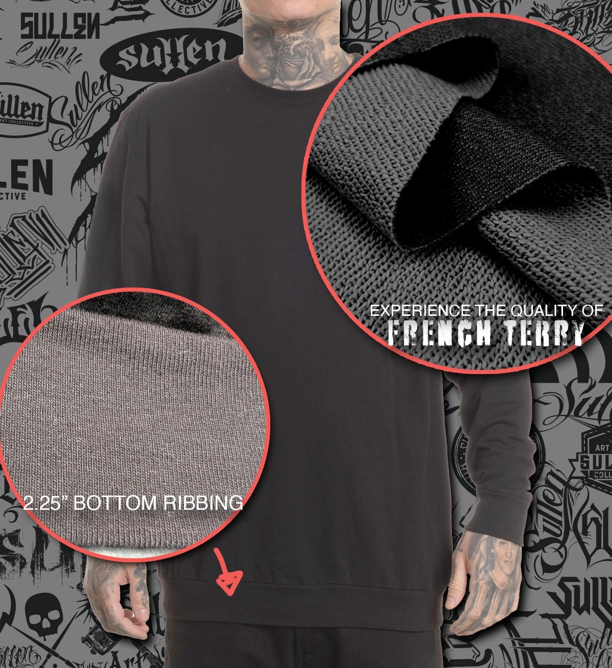 SULLEN CLOTHING WINGED JUSTICE FRENCH TERRY LONG SLEEVE TOP