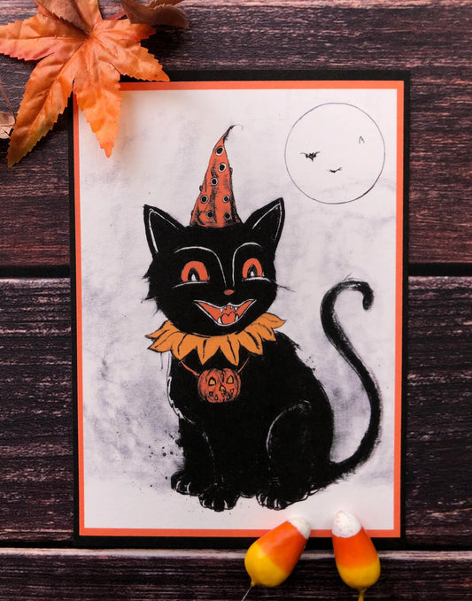 Hat Cat- Vintage Halloween Cat-Fine Art Print - ANDY SCIAZKO ART