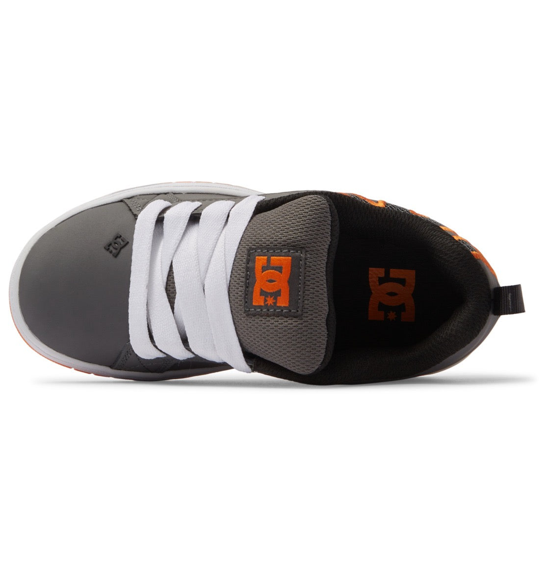 DC SHOES COURT GRAFFIK GREY ORANGE YOUTHS TRAINERS