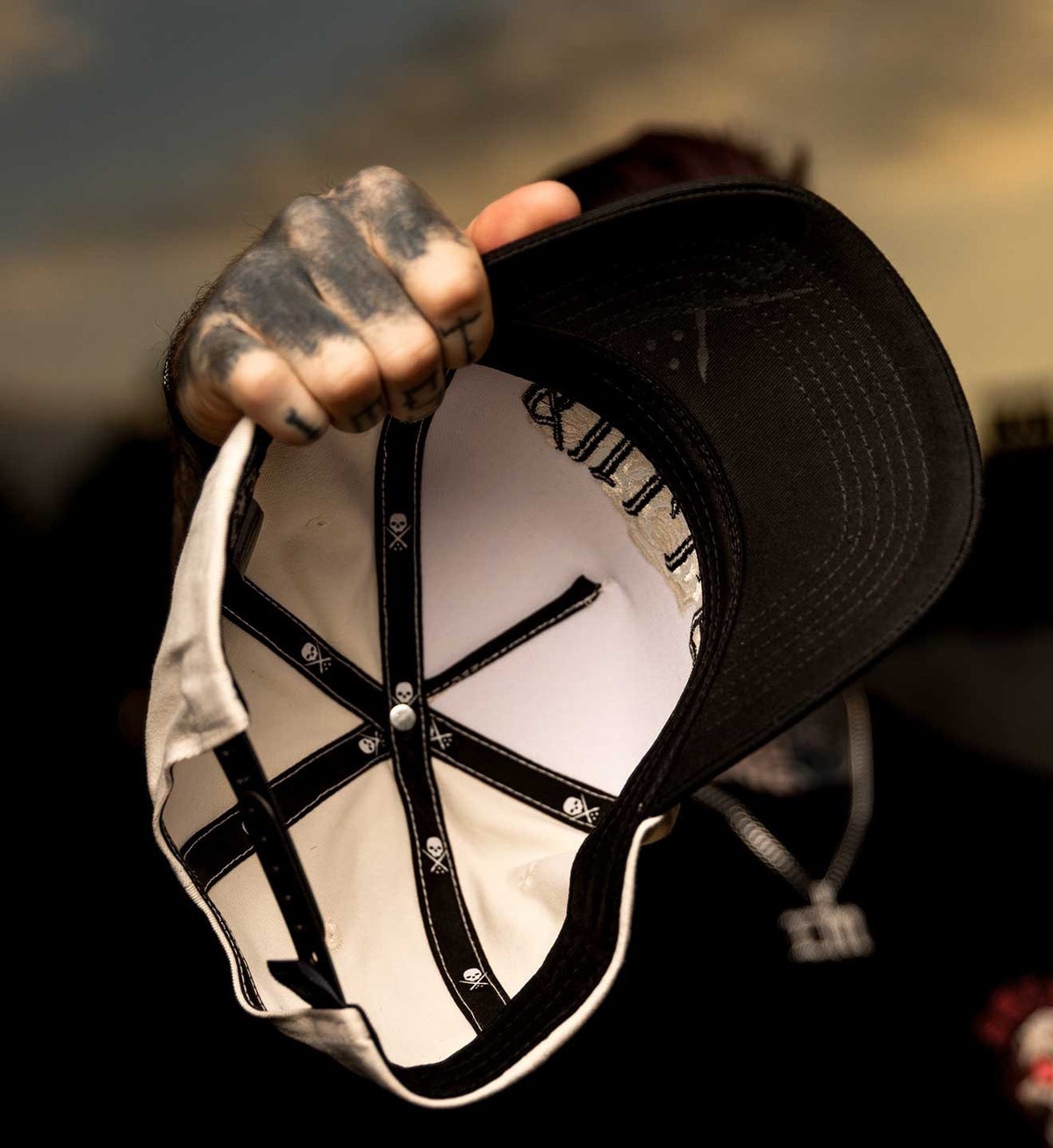 SULLEN CLOTHING PLEASURES OFF WHITE & BLACK SNAPBACK CAP