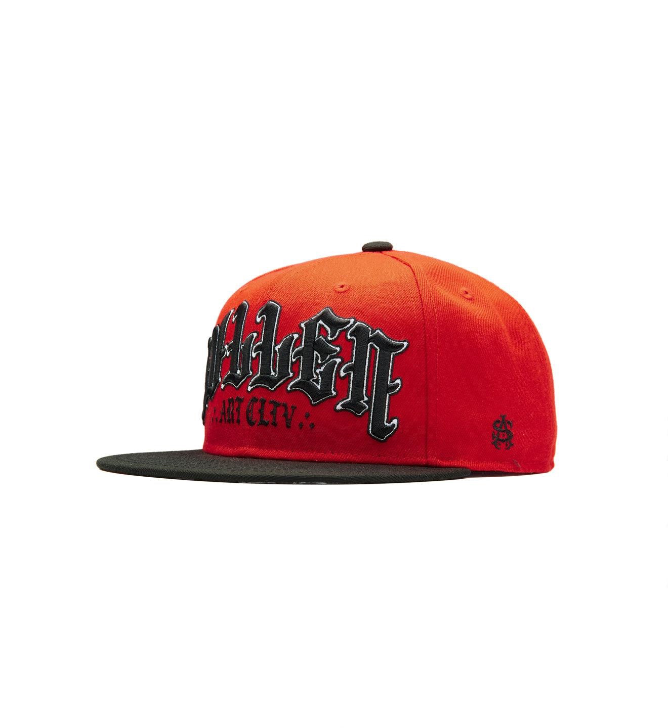 SULLEN CLOTHING FIDDY X MAGO RED & BLACK SNAPBACK CAP