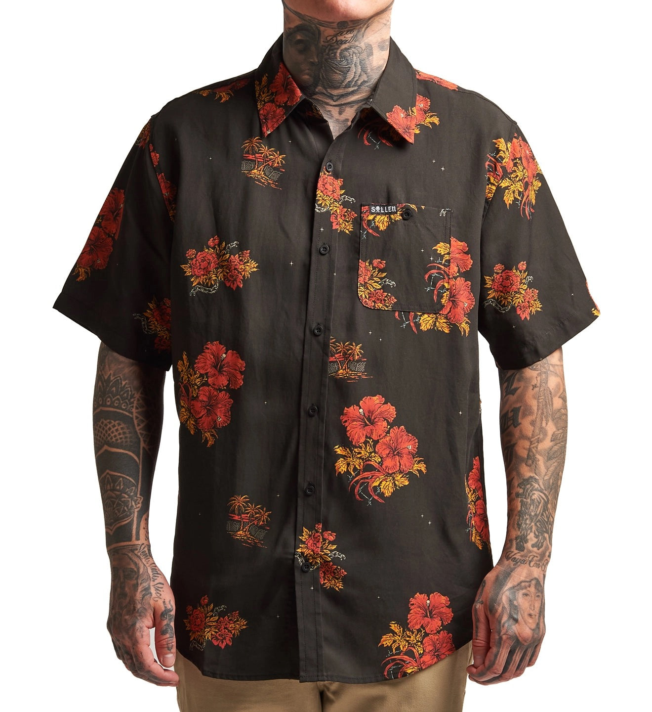 SULLEN CLOTHING TROPICAL CAMP VINTAGE BLACK BUTTON UP WOVEN SHIRT