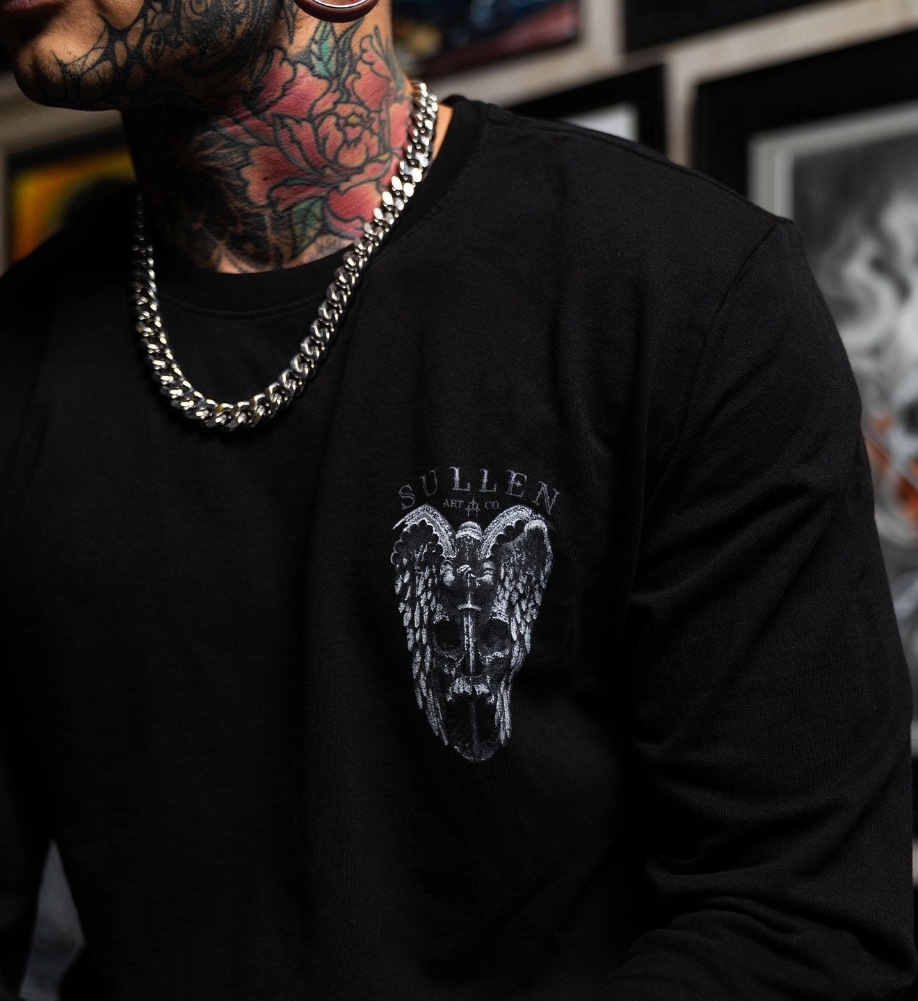 SULLEN CLOTHING WINGED JUSTICE FRENCH TERRY LONG SLEEVE TOP