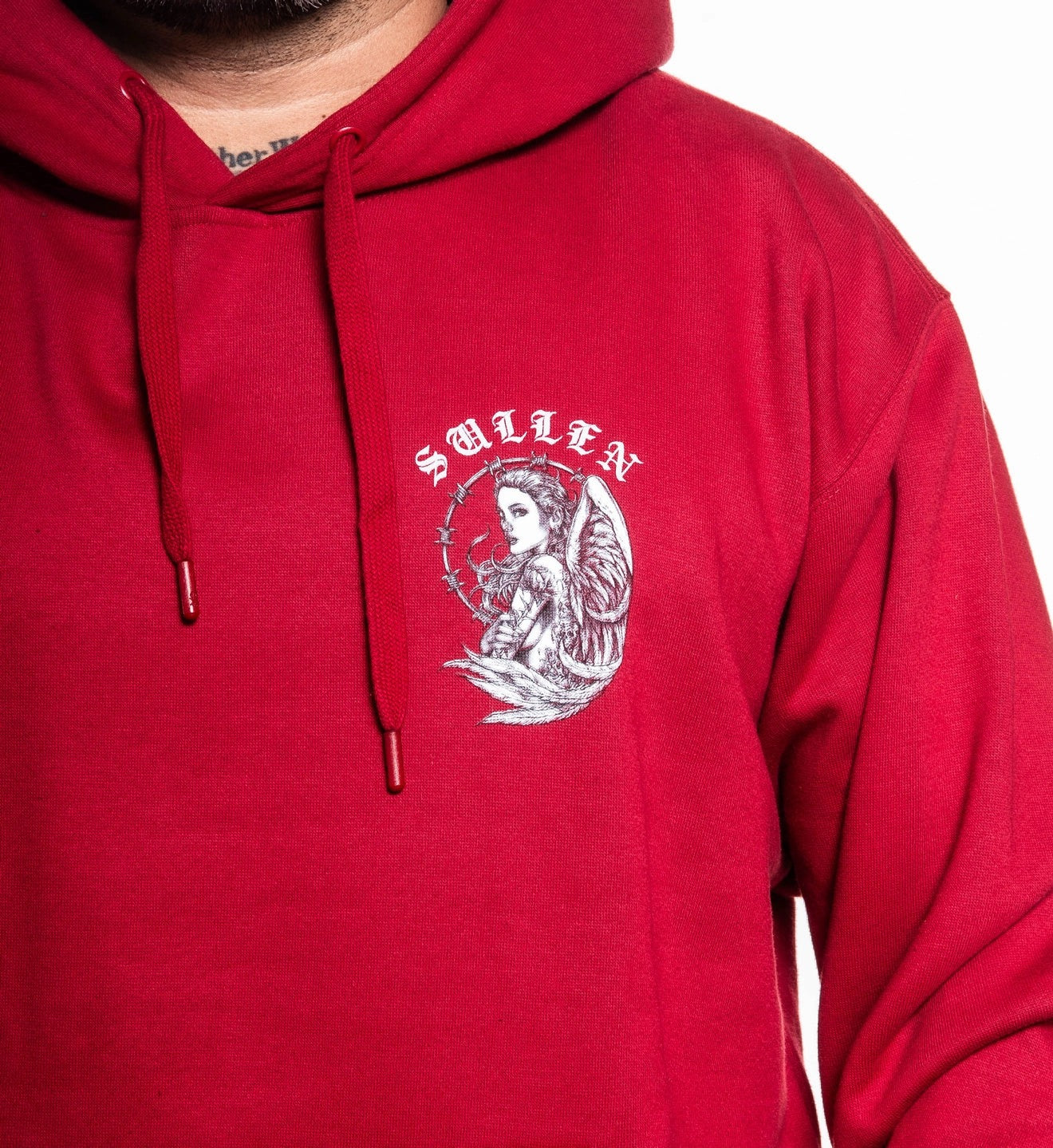 SULLEN CLOTHING BARBWIRE ANGEL CHILLI PEPPER RED PULLOVER HOODIE