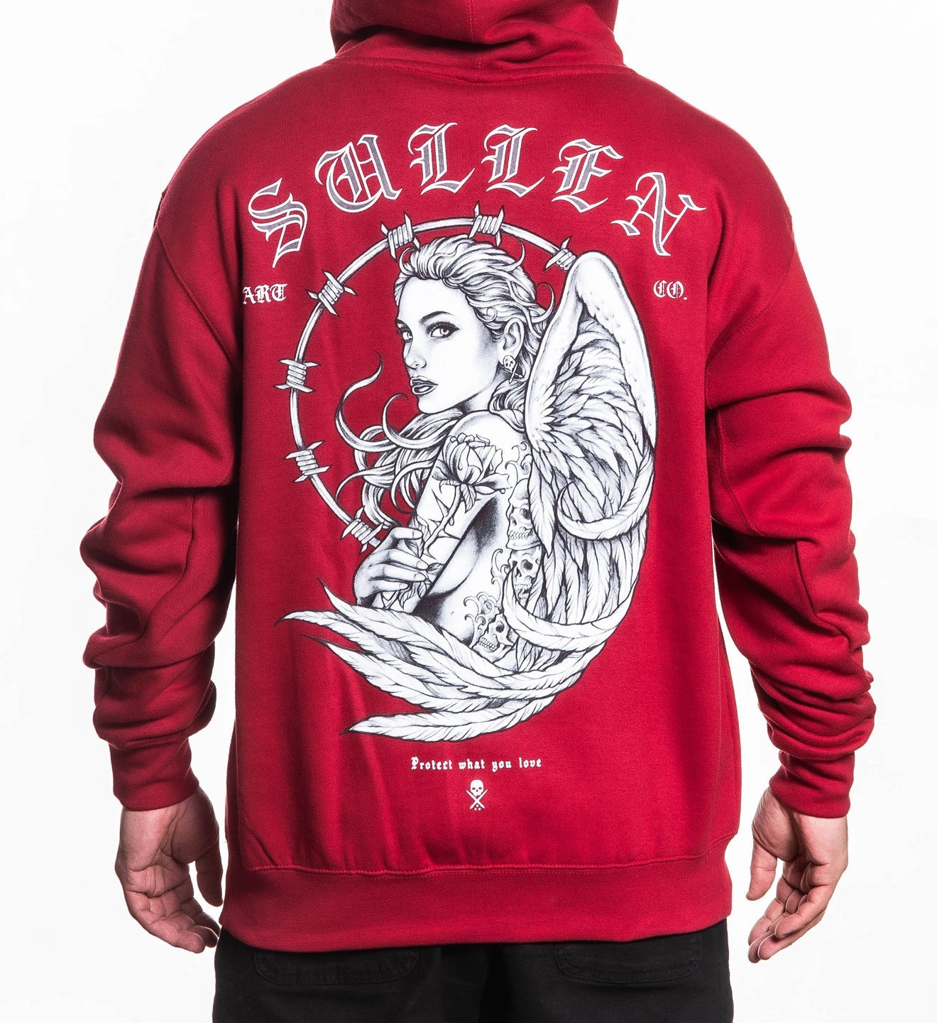 SULLEN CLOTHING BARBWIRE ANGEL CHILLI PEPPER RED PULLOVER HOODIE