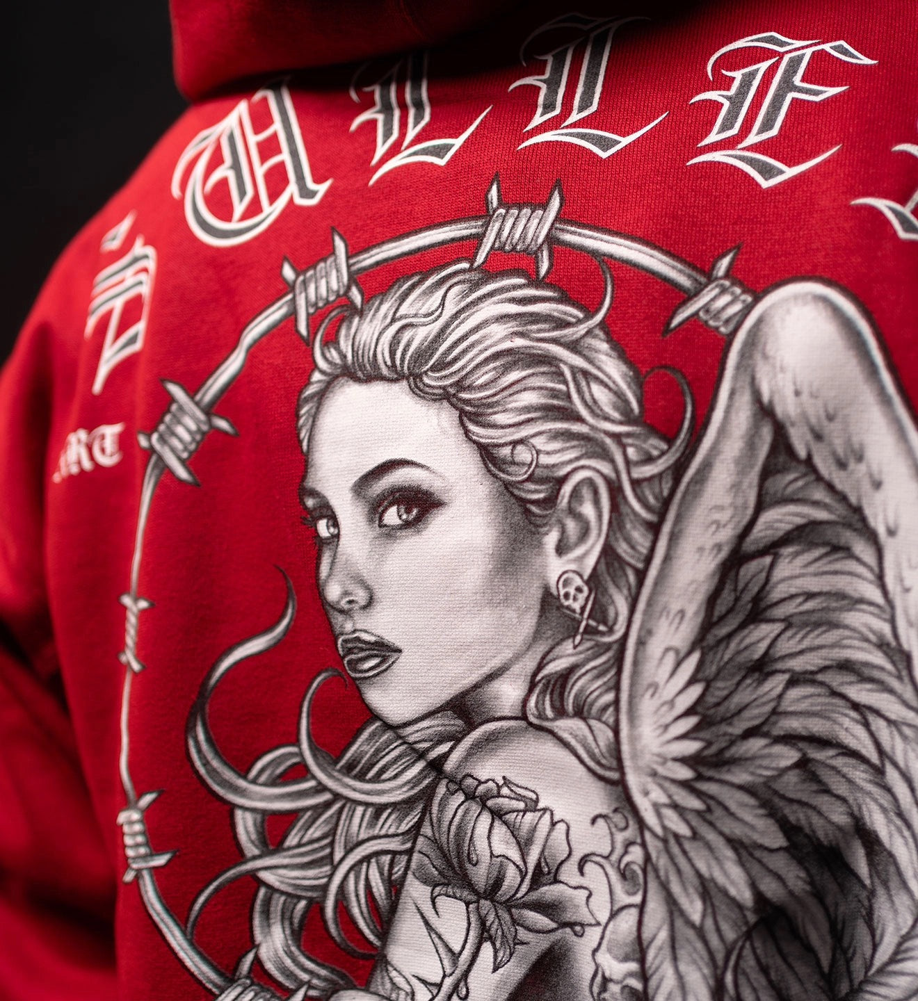 SULLEN CLOTHING BARBWIRE ANGEL CHILLI PEPPER RED PULLOVER HOODIE