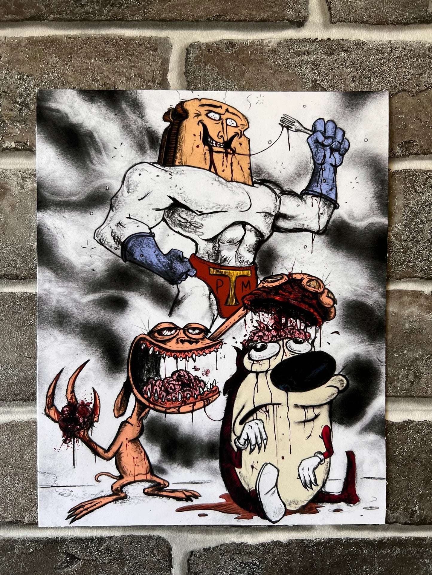 Ren & Stimpy Powdered Toastman tribute! Brain Stew- 8x10" Dark Art Print- ANDY SCIAZKO ART