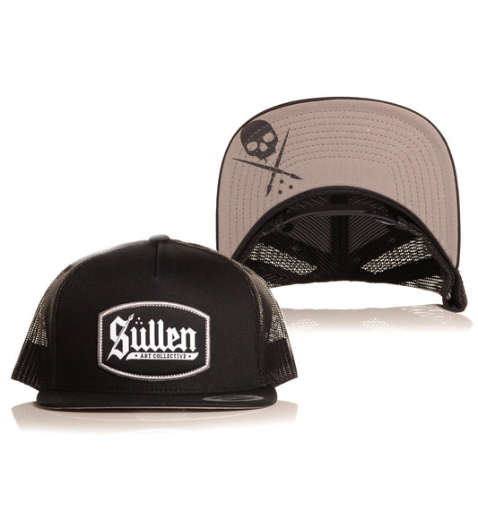 SULLEN CLOTHING CONTOUR BLACK & GREY TRUCKER SNAPBACK CAP HAT