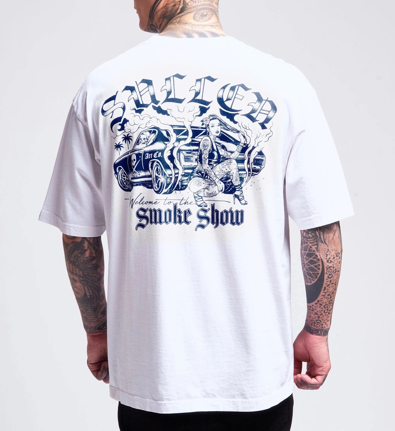 SULLEN CLOTHING SMOKE SHOW WHITE  '1 TON' OVERSIZED HEAVYWEIGHT PREMIUM T-SHIRT
