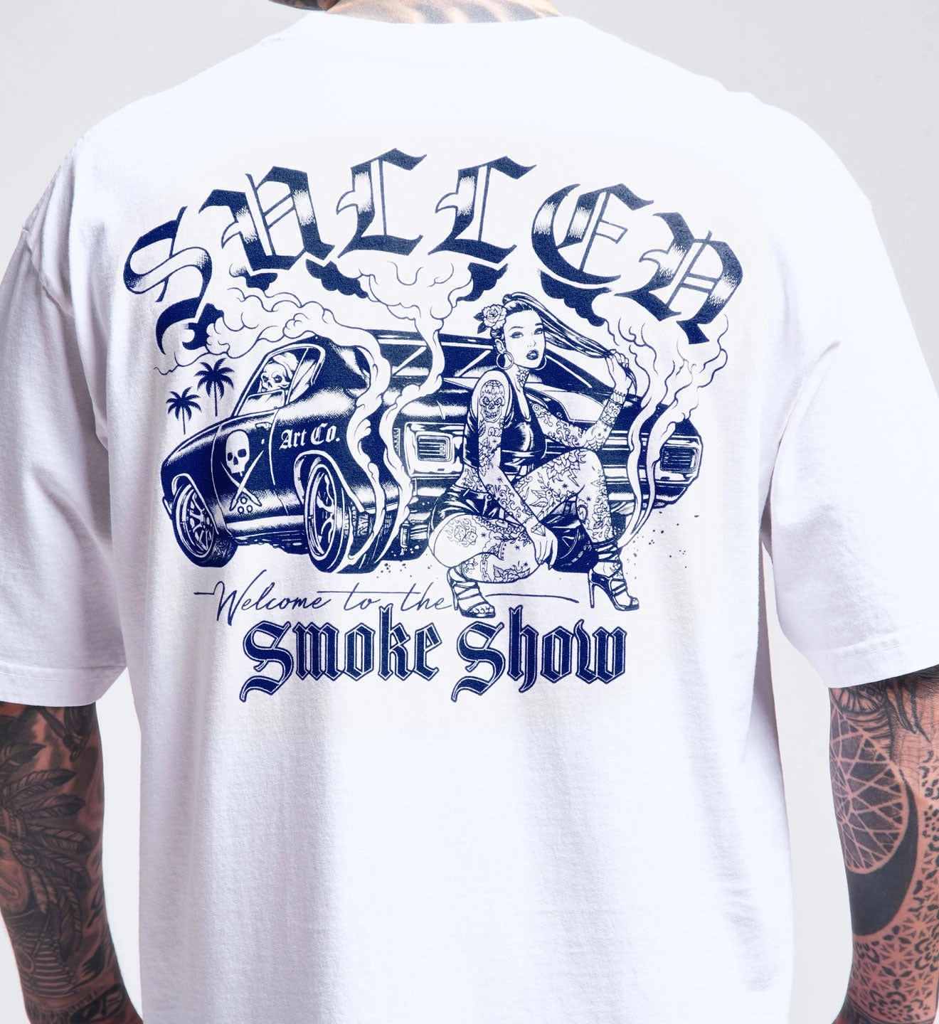 SULLEN CLOTHING SMOKE SHOW WHITE  '1 TON' OVERSIZED HEAVYWEIGHT PREMIUM T-SHIRT