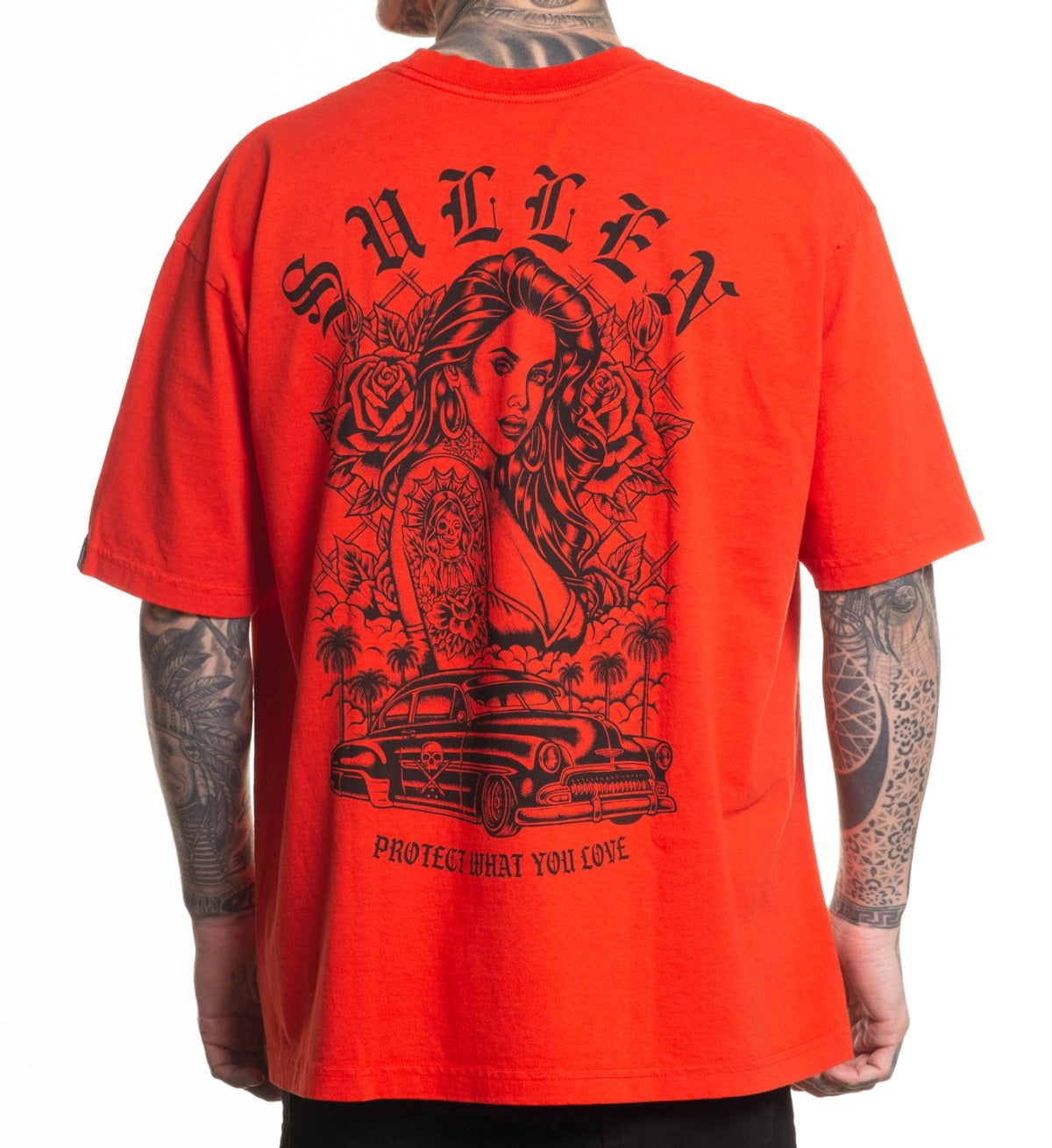 SULLEN CLOTHING OLD SCHOOL HIGH RISK RED  "1 TON" RED OVERSIZED PREMIUM HEAVYWEIGHT T-SHIRT