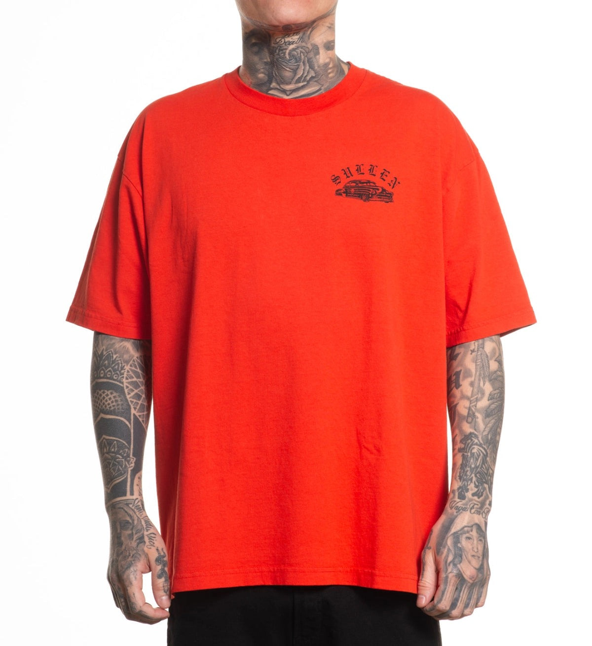 SULLEN CLOTHING OLD SCHOOL HIGH RISK RED  "1 TON" RED OVERSIZED PREMIUM HEAVYWEIGHT T-SHIRT