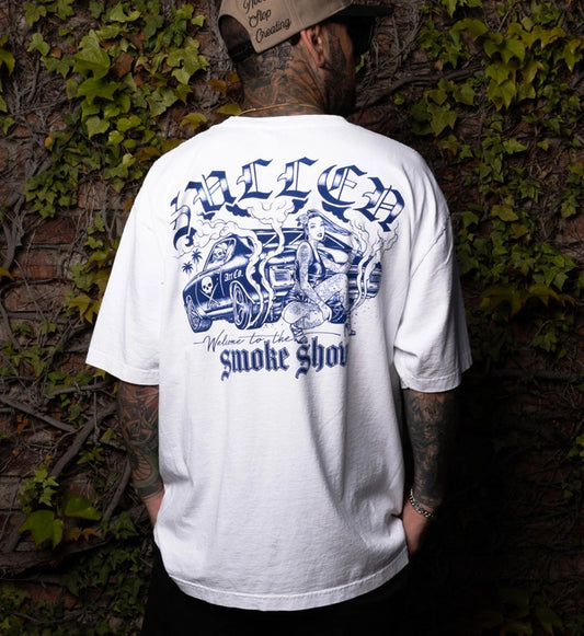 SULLEN CLOTHING SMOKE SHOW WHITE  '1 TON' OVERSIZED HEAVYWEIGHT PREMIUM T-SHIRT