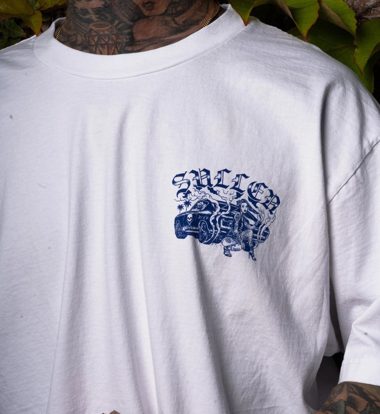SULLEN CLOTHING SMOKE SHOW WHITE  '1 TON' OVERSIZED HEAVYWEIGHT PREMIUM T-SHIRT