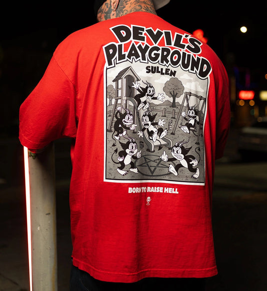 SULLEN CLOTHING DEVIL'S PLAYGROUND '1 TON' RED OVERSIZED PREMIUM HEAVYWEIGHT T-SHIRT