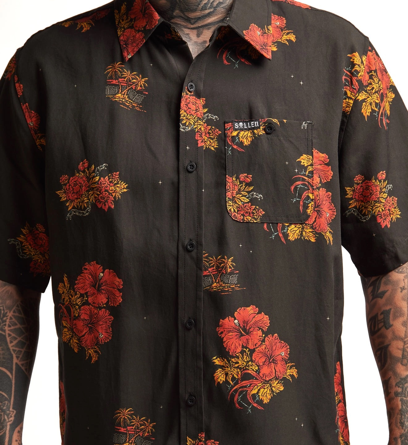 SULLEN CLOTHING TROPICAL CAMP VINTAGE BLACK BUTTON UP WOVEN SHIRT