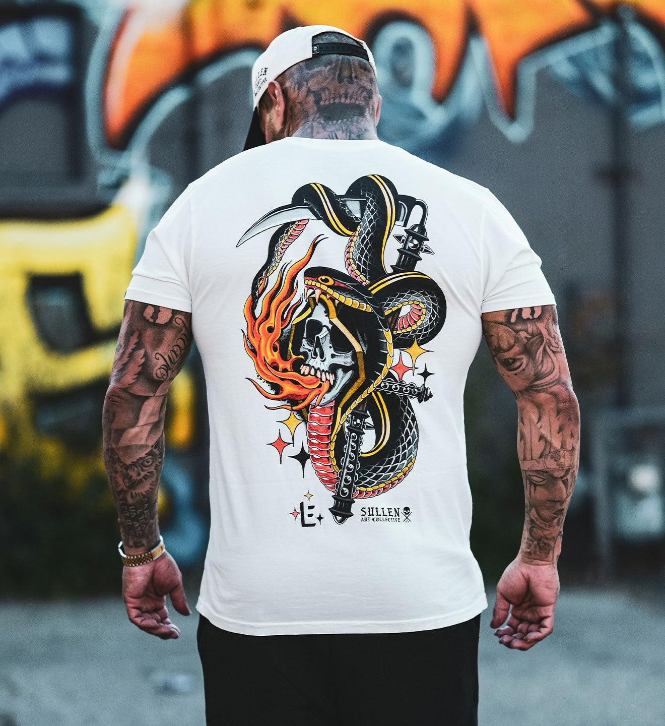 SULLEN CLOTHING SINNERS & SNAKES ANTIQUE WHITE PREMIUM T-SHIRT