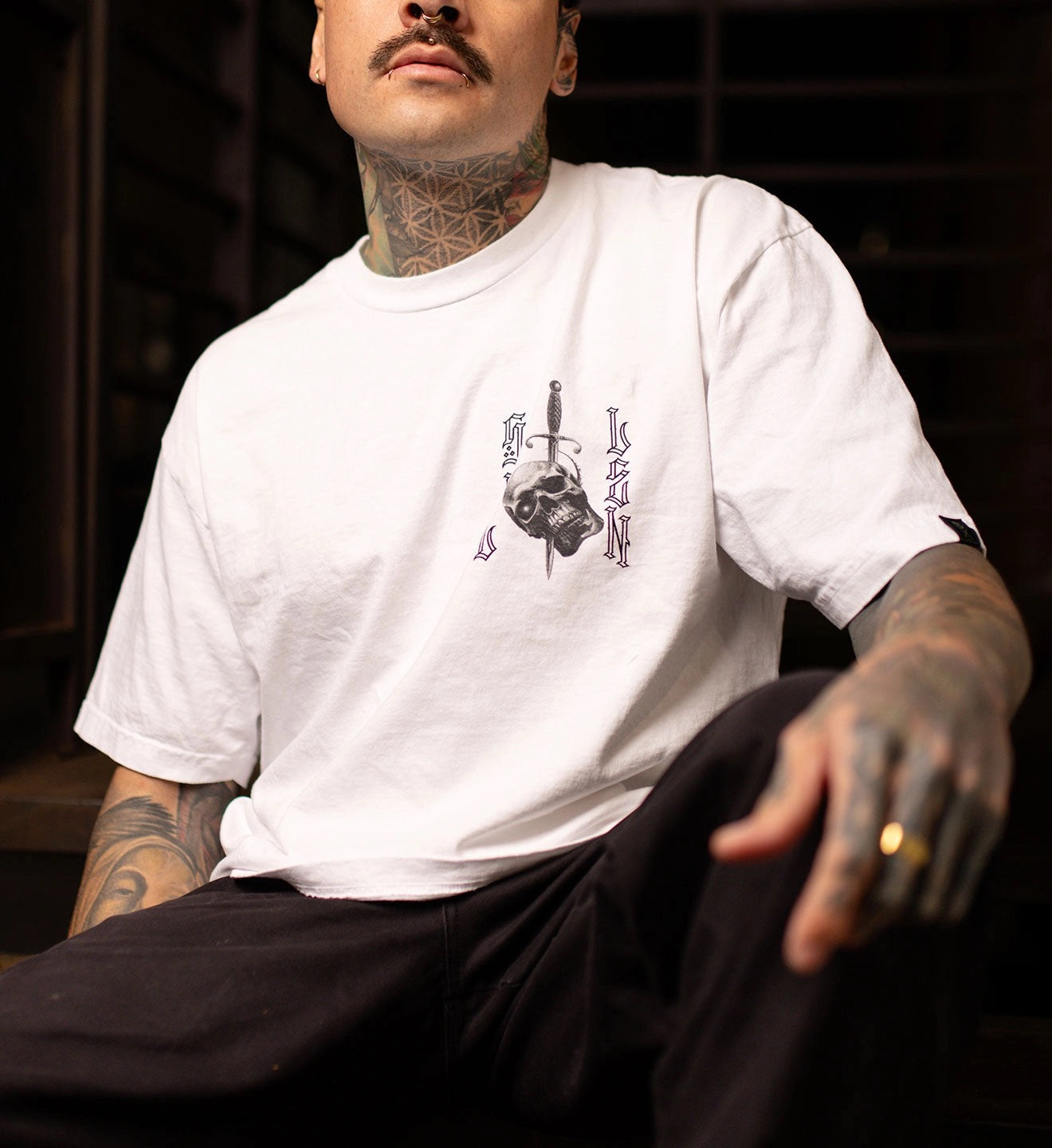 SULLEN CLOTHING H.BLACK INK "1 TON" OVERSIZED PREMIUM HEAVYWEIGHT WHITE T-SHIRT