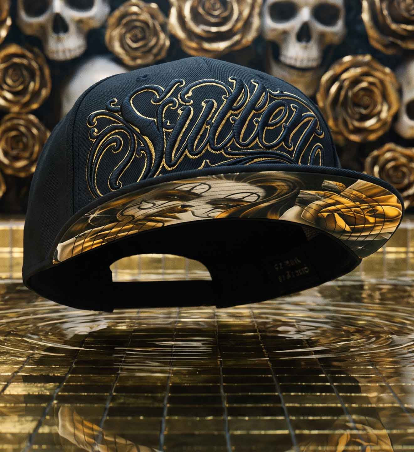 SULLEN CLOTHING GOLD GAZE BLACK SNAPBACK CAP