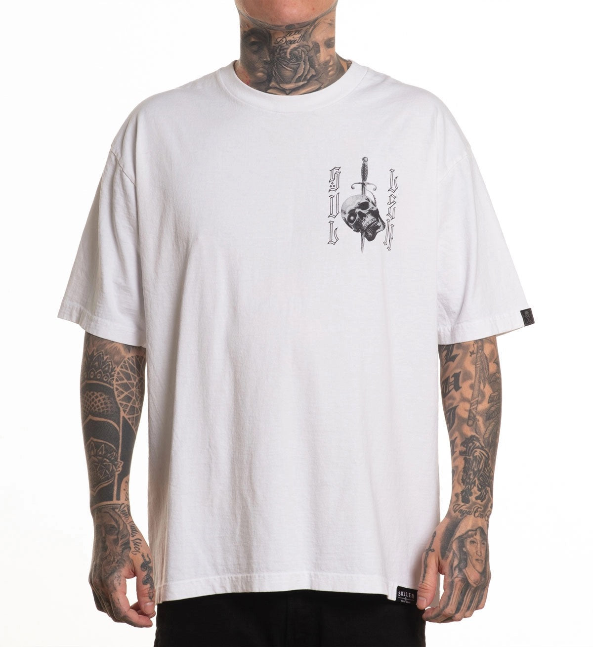 SULLEN CLOTHING H.BLACK INK "1 TON" OVERSIZED PREMIUM HEAVYWEIGHT WHITE T-SHIRT