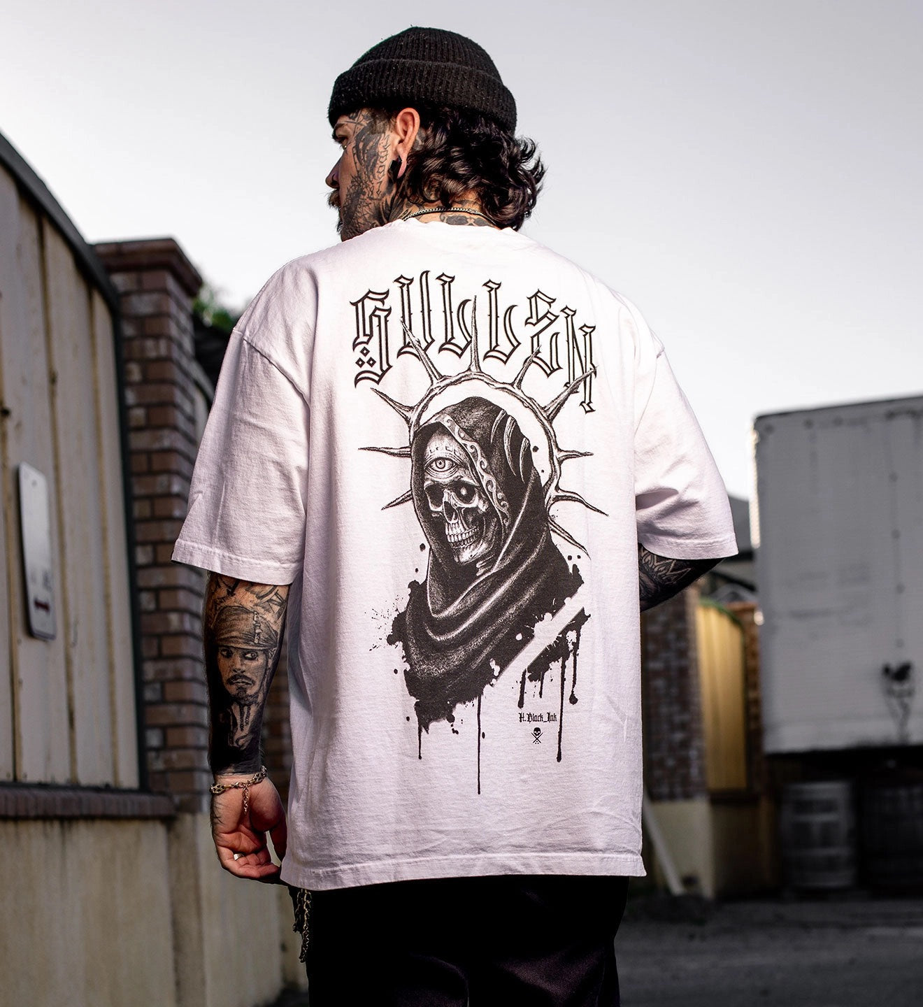 SULLEN CLOTHING H.BLACK INK "1 TON" OVERSIZED PREMIUM HEAVYWEIGHT WHITE T-SHIRT