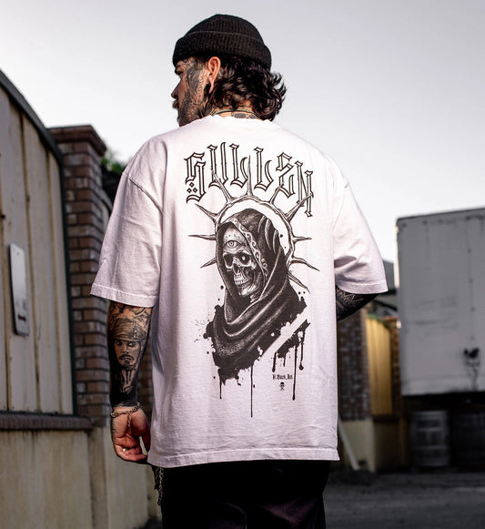 SULLEN CLOTHING H.BLACK INK "1 TON" OVERSIZED PREMIUM HEAVYWEIGHT WHITE T-SHIRT