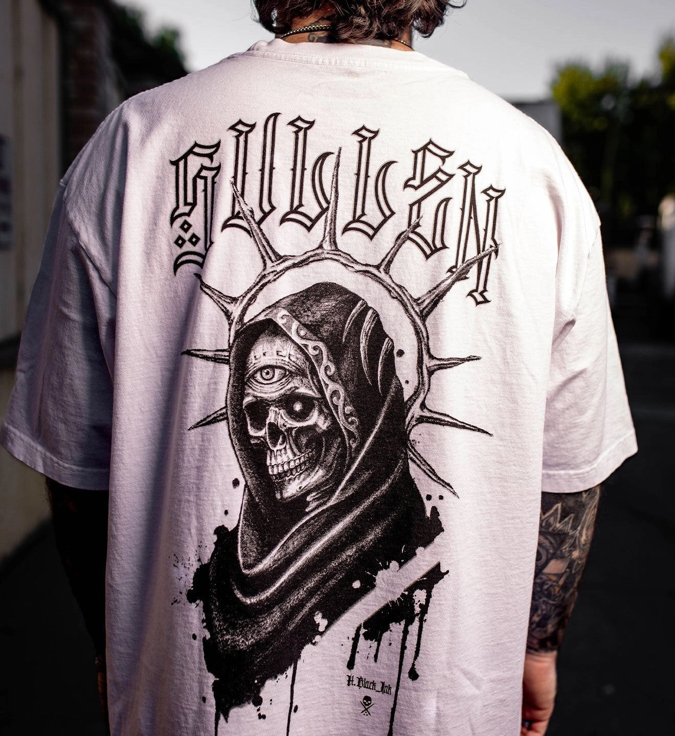 SULLEN CLOTHING H.BLACK INK "1 TON" OVERSIZED PREMIUM HEAVYWEIGHT WHITE T-SHIRT