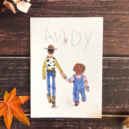 Toy Story Woody & Child's Play Chucky 5x7 Fine Art Print - ANDY SCIAZKO ART