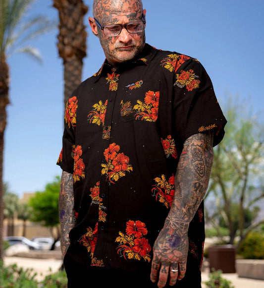 SULLEN CLOTHING TROPICAL CAMP VINTAGE BLACK BUTTON UP WOVEN SHIRT