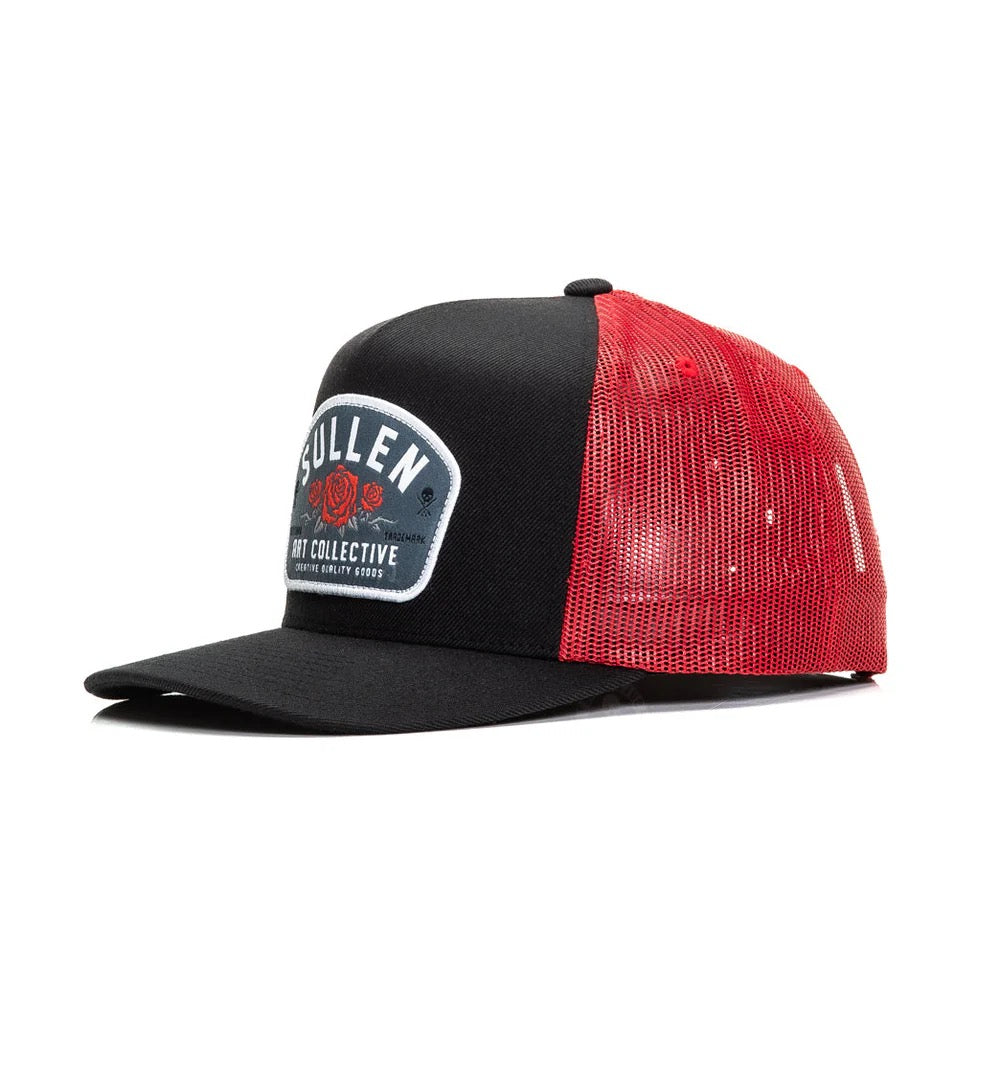 SULLEN CLOTHING LA ROSA BLACK & RED SNAPBACK TRUCKER CAP