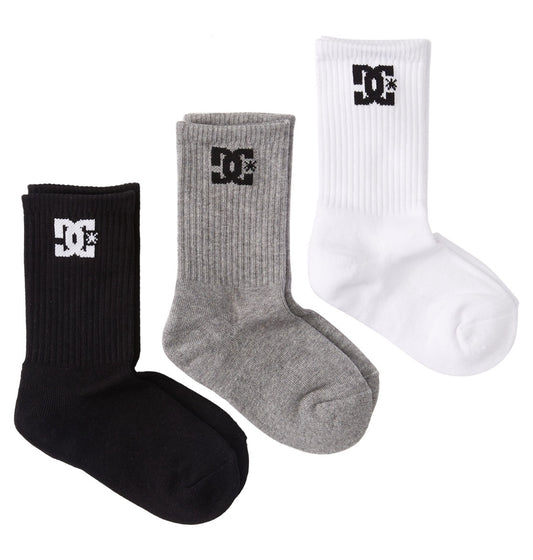 DC SHOES BLACK GREY & WHITE CREW SOCKS 3 PAIR PACK (UK 7-10)