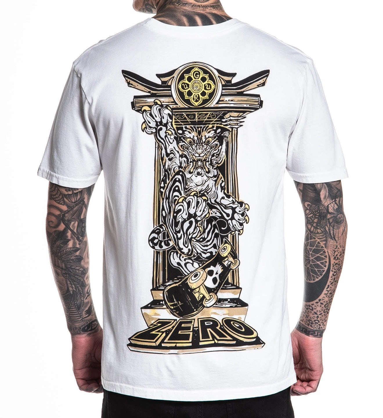 SULLEN CLOTHING GURU X ZERO SKATEBOARDS WHITE PREMIUM T-SHIRT